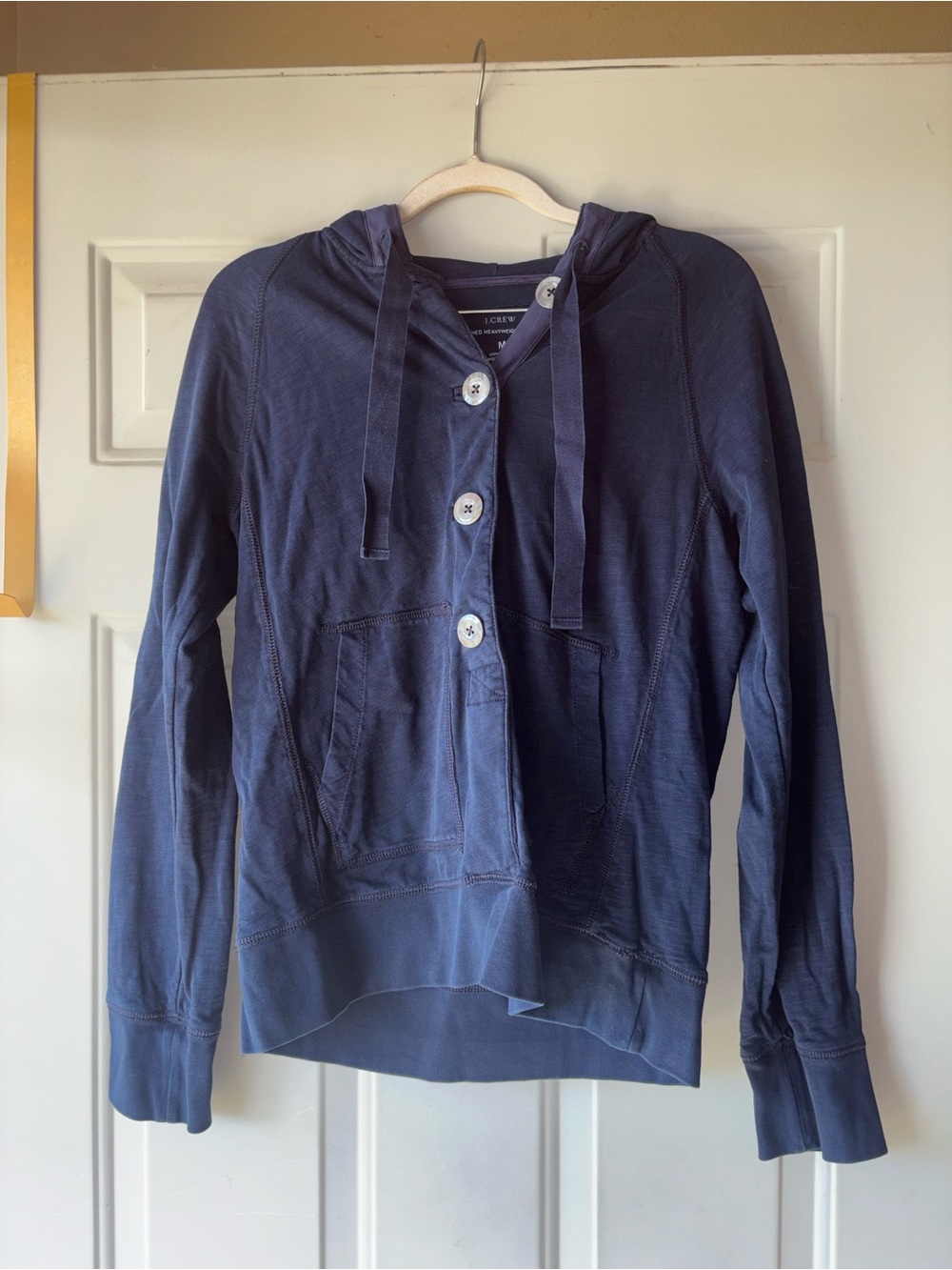 J. Crew navy 3/4-button hooded top size M